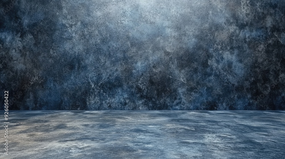 Blue concrete wall with floor. This image is ideal for creating a moody or industrial backdrop for product photography or design projects. Blue concrete wall with floor. This image is ideal for creating a moody or industrial backdrop for product photography or design projects.