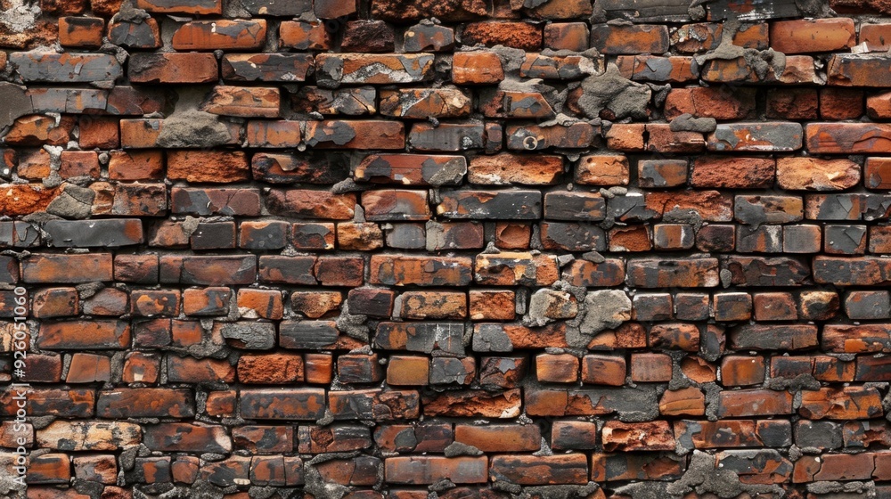 Fototapeta premium Weathered brick wall with exposed mortar.