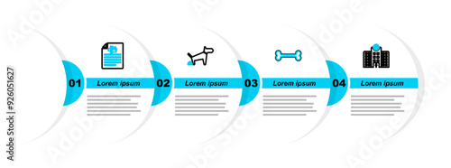 Set line Veterinary medicine hospital, Dog bone, pooping and Medical certificate for dog or cat icon. Vector
