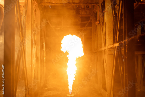 flames and flamethrower in the factory