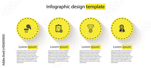 Set Basketball ball and basket, Planning strategy, medal and award. Business infographic template. Vector
