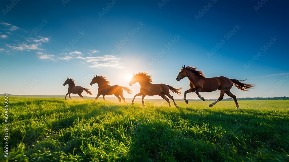 Fototapeta premium Freedom in Motion - Horses Running on a Expansive Prairie,Generative AI