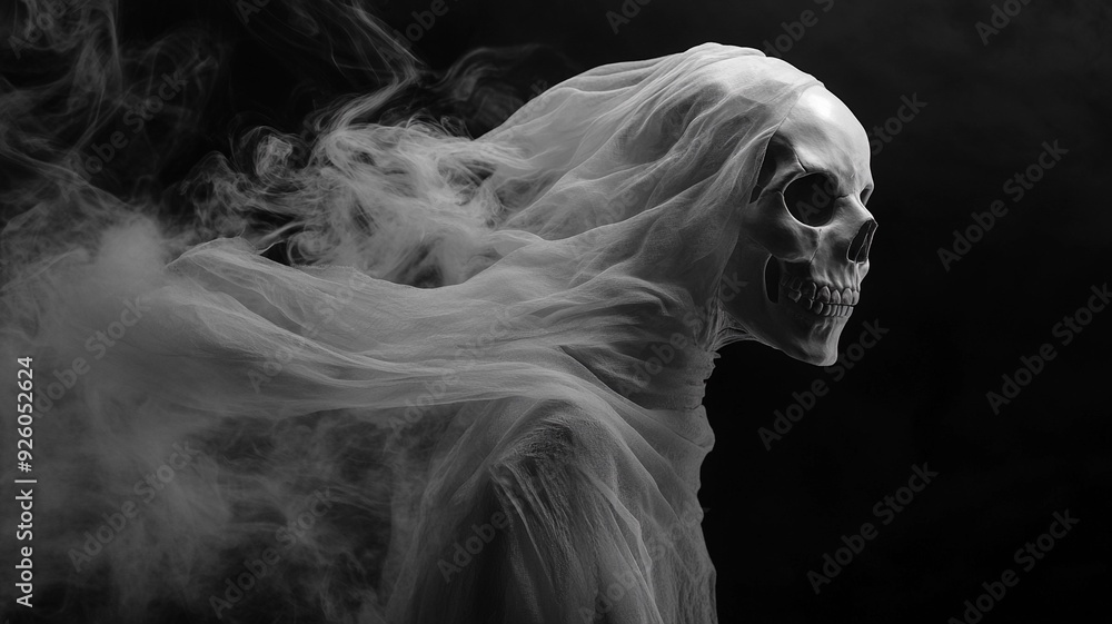 A haunting skull draped in ethereal, misty smoke against a dark background. Ideal for horror themes, Halloween visuals, and ghostly designs.
A haunting skull draped in ethereal, misty smoke against a dark background. Ideal for horror themes, Halloween visuals, and ghostly designs.