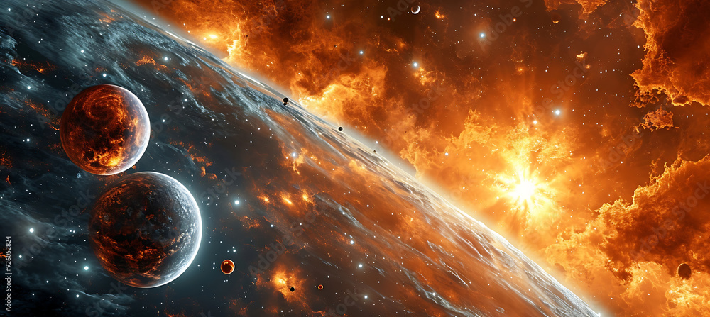 Obraz premium Abstract Visualization of Celestial Elements in an Ethereal Cosmic Environment 