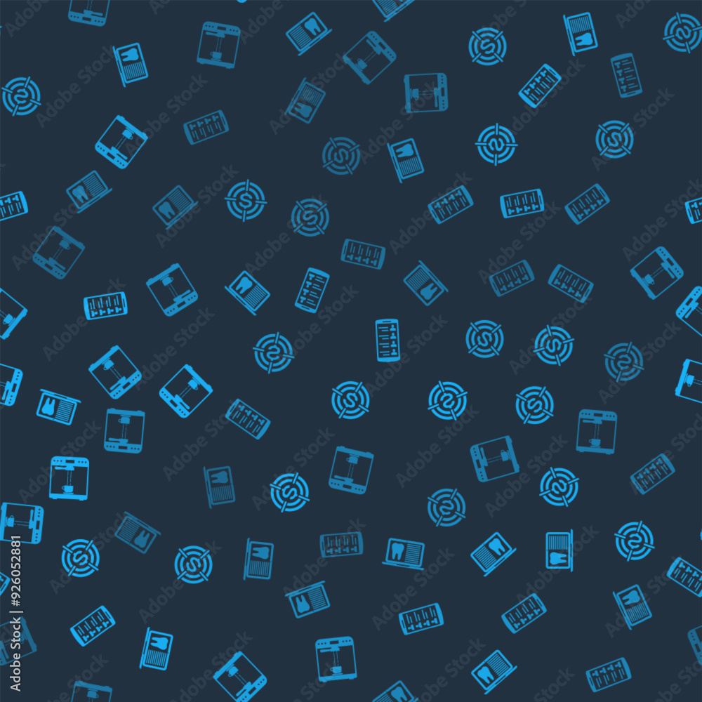 Set Laptop with dental card, Target dollar, Smartphone contacts and Coffee machine and cup on seamless pattern. Vector Set Laptop with dental card, Target dollar, Smartphone contacts and Coffee machine and cup on seamless pattern. Vector