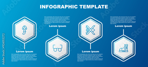 Set line Psilocybin mushroom, Glasses, No war and Sneakers. Business infographic template. Vector