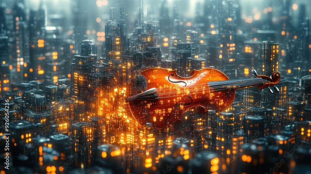 Violin in a Futuristic Cityscape Violin in a Futuristic Cityscape