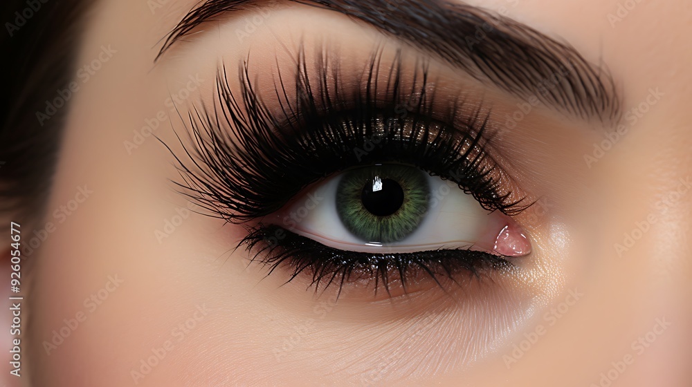 Beauty routine with womana??s long eyelashes and black mascara Beauty routine with womana??s long eyelashes and black mascara