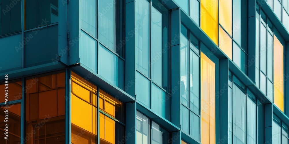 Modern abstract facade of a building showcasing vibrant colors and geometric patterns in urban architecture Modern abstract facade of a building showcasing vibrant colors and geometric patterns in urban architecture