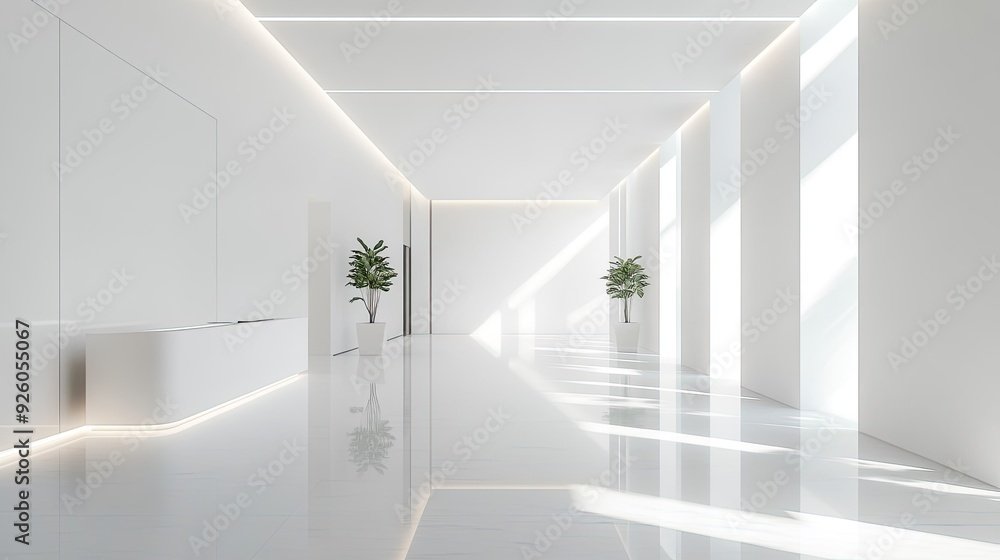 Fototapeta premium A clean, white background with subtle light reflections, providing a sleek and modern look