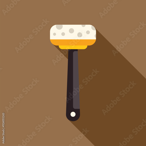 Beer glass shaped spatula spreading butter on toast icon in flat style on a brown background