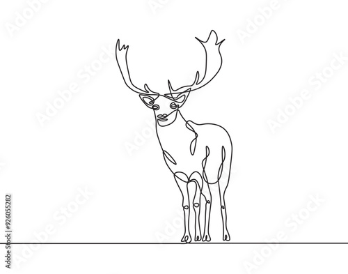 Deer one line art illustration. Continuous line drawing deer. One continuous drawing of a deer