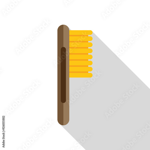 Cleaning brush with wooden handle and yellow bristles for shoe shine care is lying isolated on white background