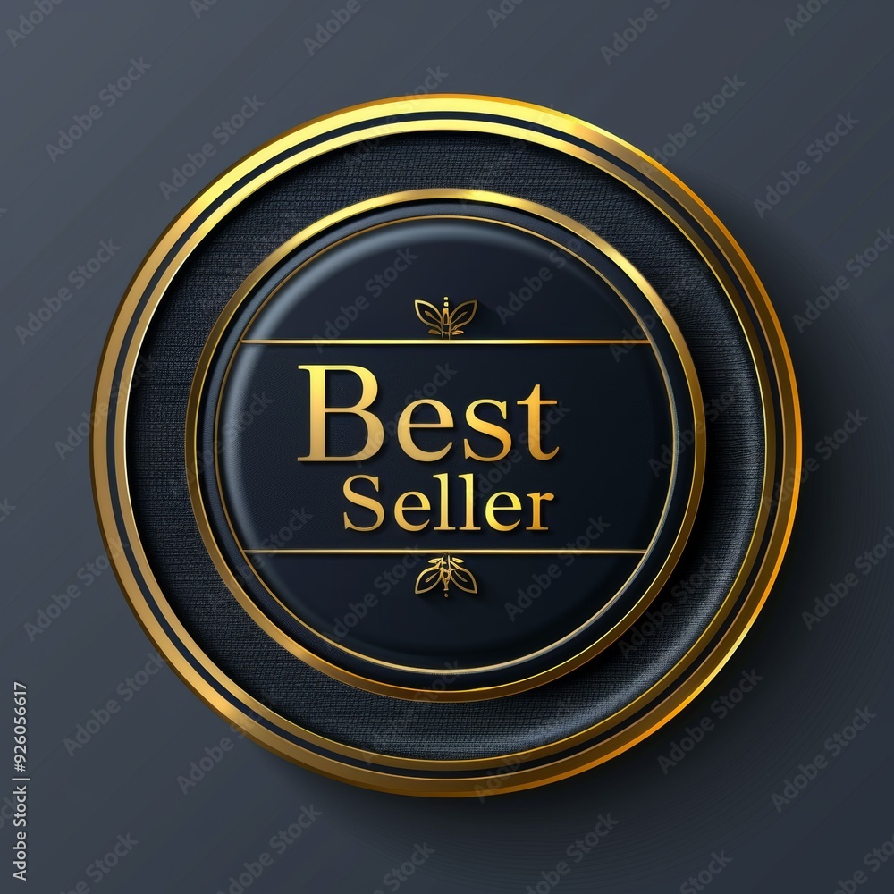 Fototapeta premium Elegant best seller badge with gold accents on a black background, perfect for highlighting top products in marketing.