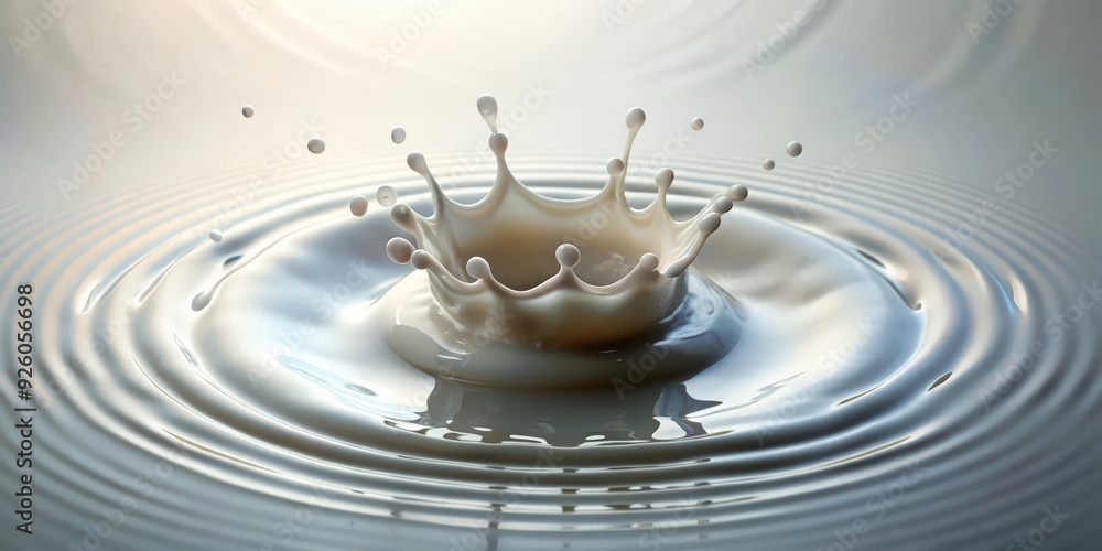 Top view of milk crown splash in milk pool with ripples , milk, crown, splash, pool, ripples, top view, dairy, liquid, white Top view of milk crown splash in milk pool with ripples , milk, crown, splash, pool, ripples, top view, dairy, liquid, white