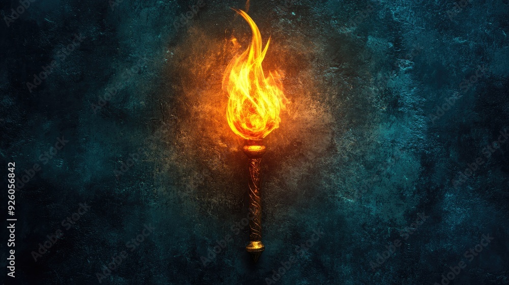 A fire symbol with a torch-like appearance, captured from above with empty space for copy or design elements A fire symbol with a torch-like appearance, captured from above with empty space for copy or design elements