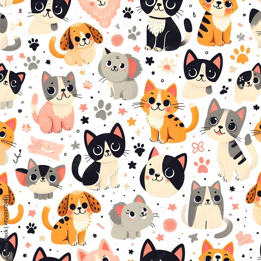 Cute Cat and Dog Seamless Pattern Cute Cat and Dog Seamless Pattern