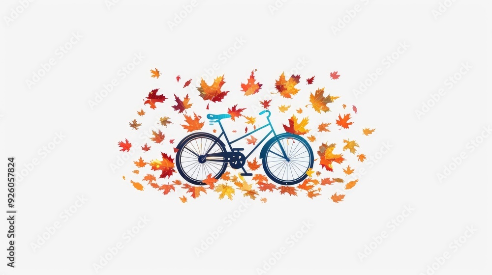 an old-fashioned bicycle with maple leaves floating around it an old-fashioned bicycle with maple leaves floating around it