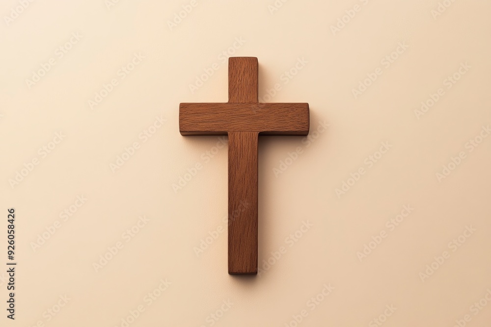 A minimalistic image of a wooden Christian cross on a beige background , ai A minimalistic image of a wooden Christian cross on a beige background , ai
