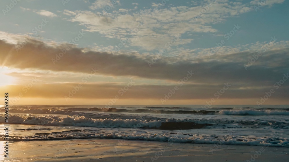 Morning Serenity on a Quiet Beach with Crashing Waves Morning Serenity on a Quiet Beach with Crashing Waves