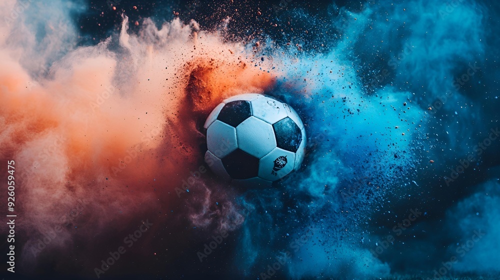 Fototapeta premium Flaming soccer ball isolated on black background