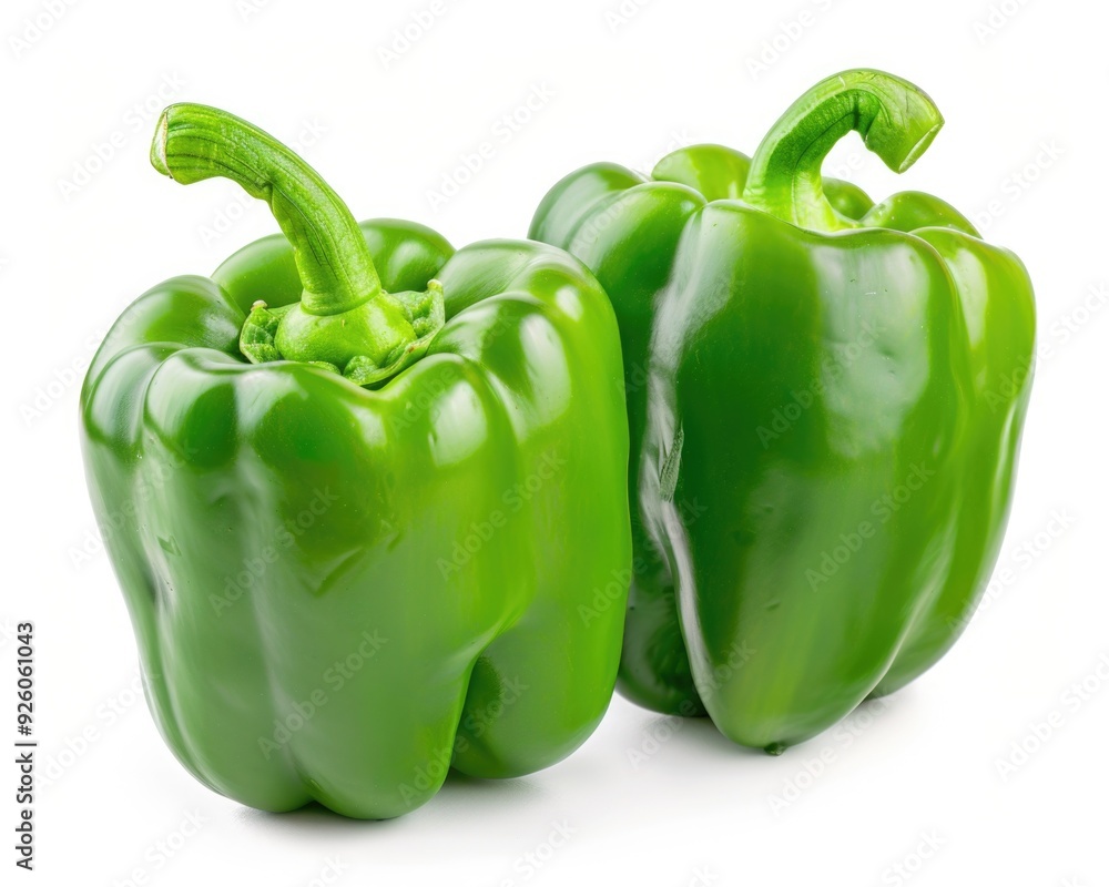 Bell Pepper Green. Close-up Isolated Group of Two Fresh Green Bell Peppers on White Background Bell Pepper Green. Close-up Isolated Group of Two Fresh Green Bell Peppers on White Background