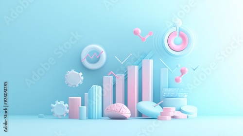 Marketing analysis, creative visuals with detailed data, 3D illustration