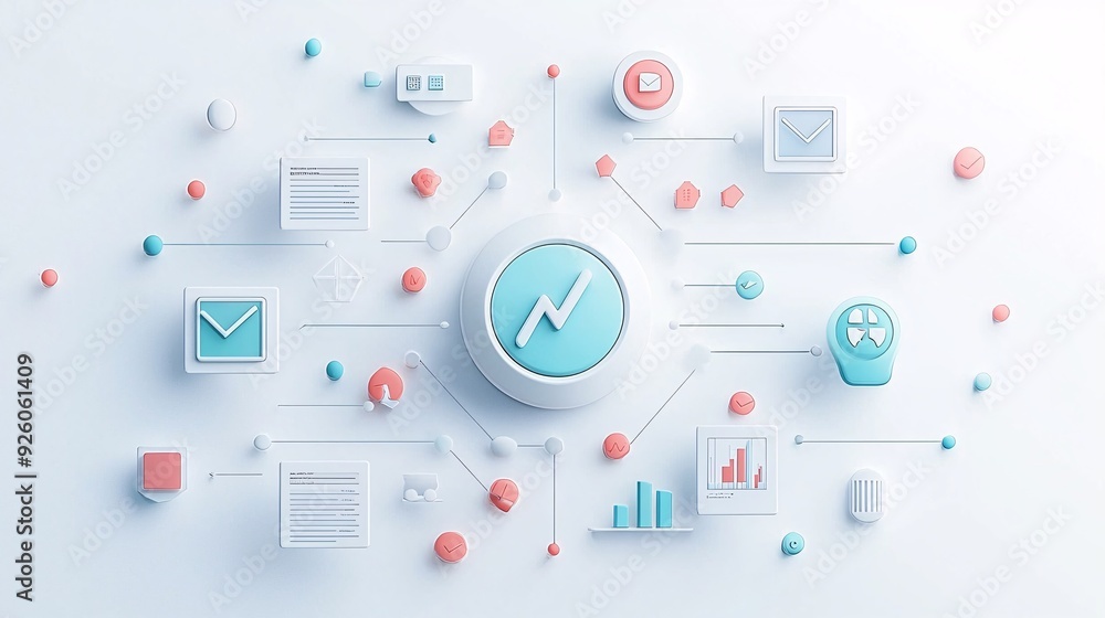 Digital marketing analysis, social graphs and analytics icons, 3D illustration Digital marketing analysis, social graphs and analytics icons, 3D illustration
