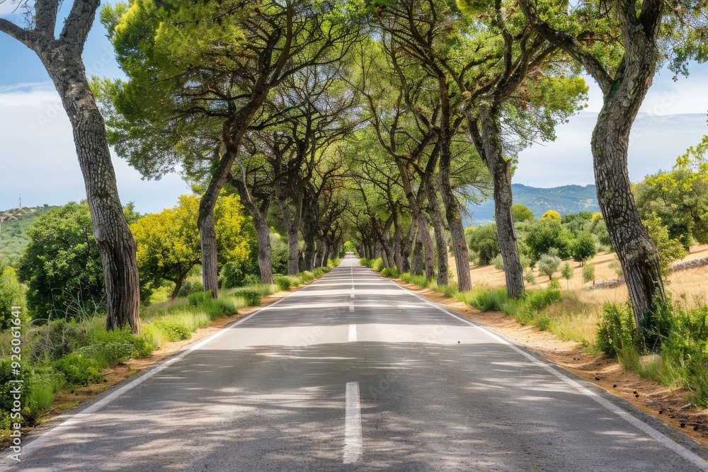 Endless road of travel on rural highways There are natural trees on both sides of the road. Endless road of travel on rural highways There are natural trees on both sides of the road.