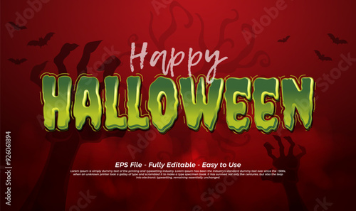 Happy halloween text effect with scary zombie arms come out of the ground