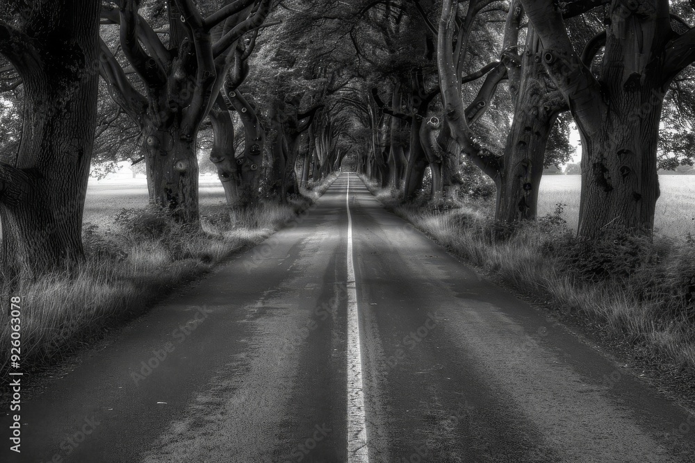 Endless road of travel on rural highways There are natural trees on both sides of the road. Endless road of travel on rural highways There are natural trees on both sides of the road.