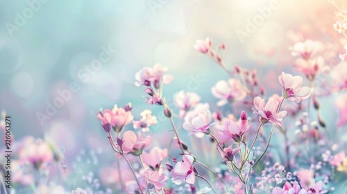 Delicate Pink Flowers in a Softly Lit Meadow