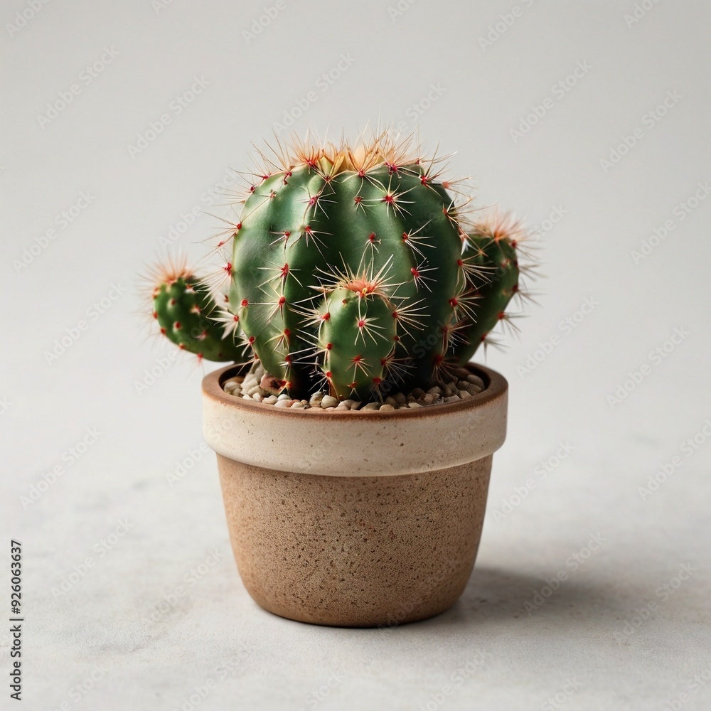 Green Cacti potted home cactus white background Green Cacti potted home cactus white background