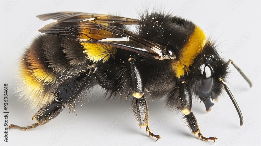 Detailed shot of bumblebee fuzzy body and pollen-covered legs Detailed shot of bumblebee fuzzy body and pollen-covered legs