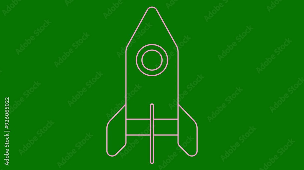 Animated pink rocket is drawn. Linear symbol. Concept of startup, investment, progress, speed. Looped video. Line vector illustration isolated on green background. Animated pink rocket is drawn. Linear symbol. Concept of startup, investment, progress, speed. Looped video. Line vector illustration isolated on green background.