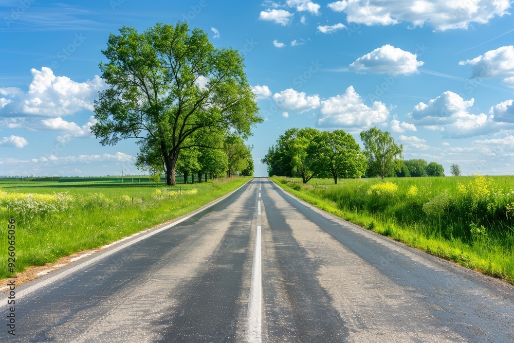 Endless road of travel on rural highways There are natural trees on both sides of the road. Endless road of travel on rural highways There are natural trees on both sides of the road.