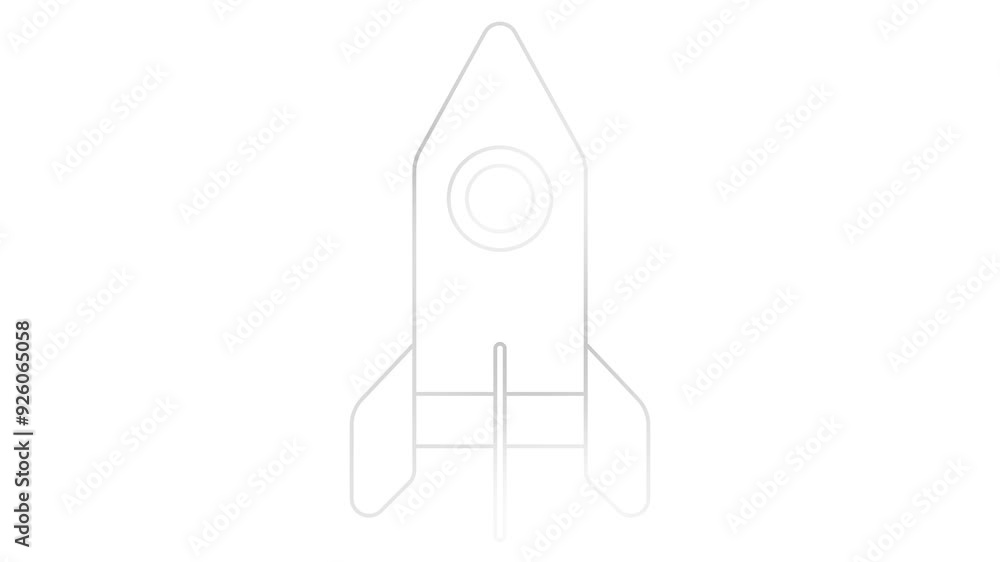 Animated silver rocket is drawn. Linear symbol. Concept of startup, investment, progress, speed. Looped video. Line vector illustration isolated on white background. Animated silver rocket is drawn. Linear symbol. Concept of startup, investment, progress, speed. Looped video. Line vector illustration isolated on white background.