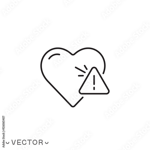 heart failure icon, cardiovascular attack, prevent heart disease, thin line symbol isolated on white background, editable stroke eps 10 vector illustration