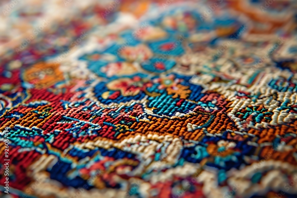 Detail of a colorful handmade carpet. Close-up. Selective focus. Detail of a colorful handmade carpet. Close-up. Selective focus.
