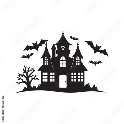 Wallpaper Mural black flat halloween house silhouette vector, white background Torontodigital.ca