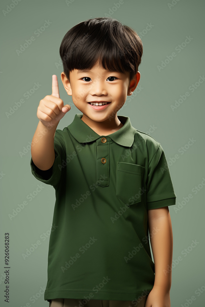young Asian kid wearing a green outfit, isolated on a white isolated background young Asian kid wearing a green outfit, isolated on a white isolated background