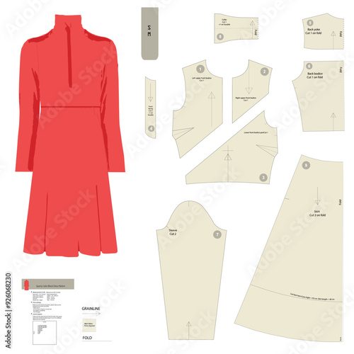 Sporty Mock Neck Color Block Midi Dress Sewing Pattern for Sizes Small-Medium