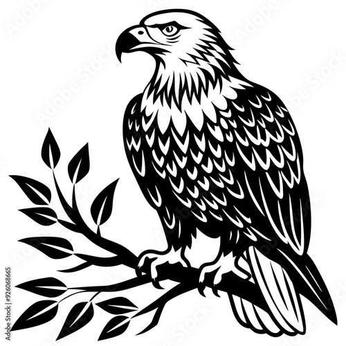 Majestic Eagle Perched on Branch - Vector Illustration, SVG Files, Cricut Files, Cut Files for Cricut & Silhouette, Vector Logo Icon, Vector Clipart, Graphic Element, T-Shirt Graphics