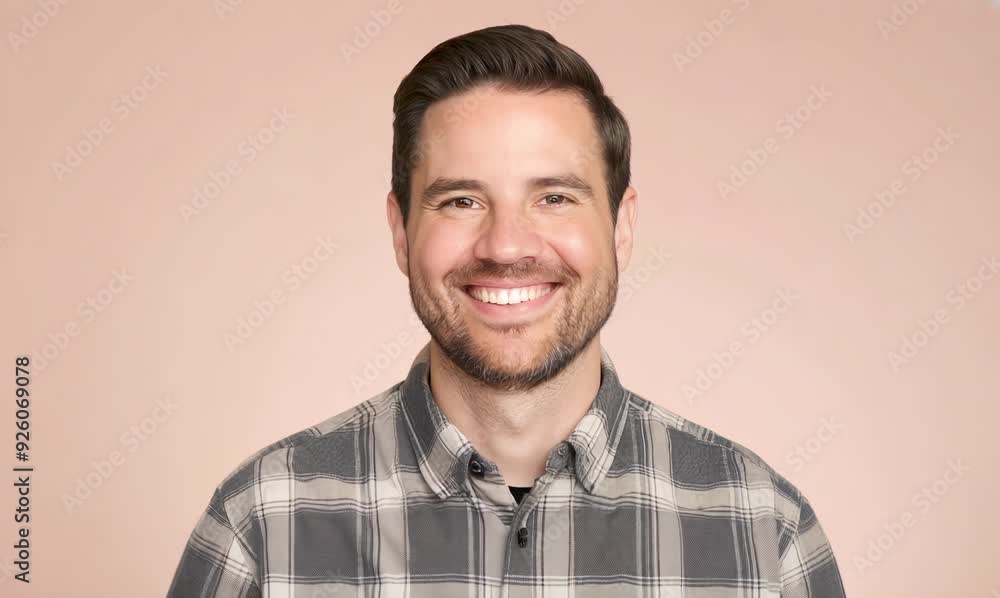 Portrait of a handsome young man smiling on a beige background Portrait of a handsome young man smiling on a beige background