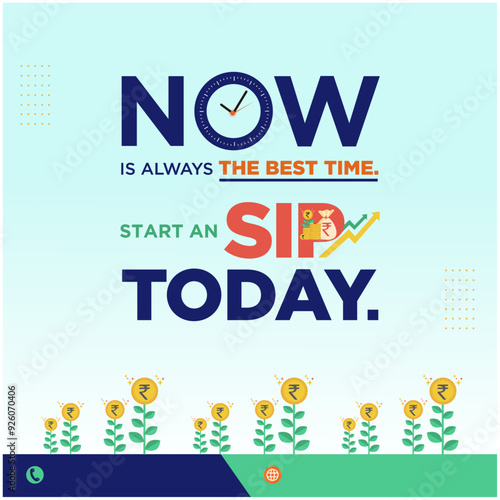 Start SIP. Systematic Investment Plan. Mutual Funds, Savings, Stocks, Finance Concept Social Media Design Post Vector