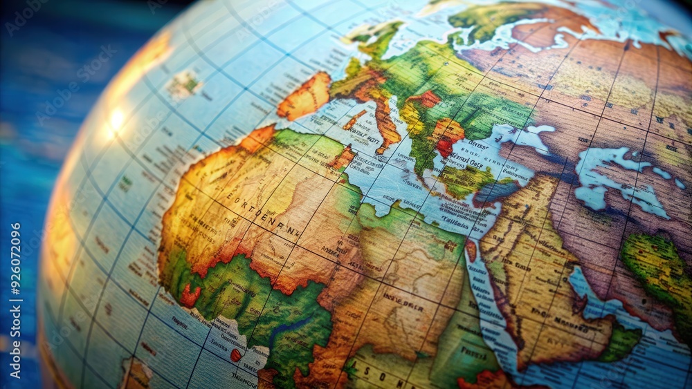 A close-up photo of a globe with detailed geography lines and countries , world, earth, map, geography, continents A close-up photo of a globe with detailed geography lines and countries , world, earth, map, geography, continents