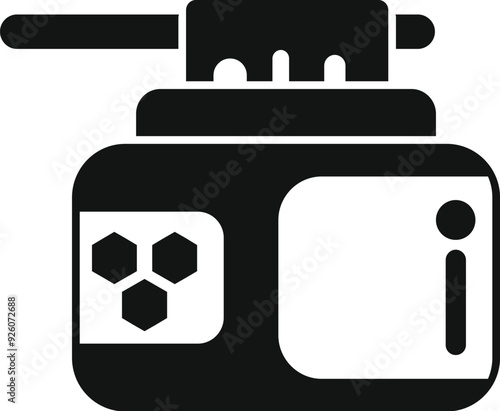 Black and white vector icon of a military robot scanning for danger with an antenna uplink photo