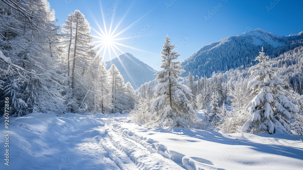 Winter forest on snowy mountain Winter forest on snowy mountain