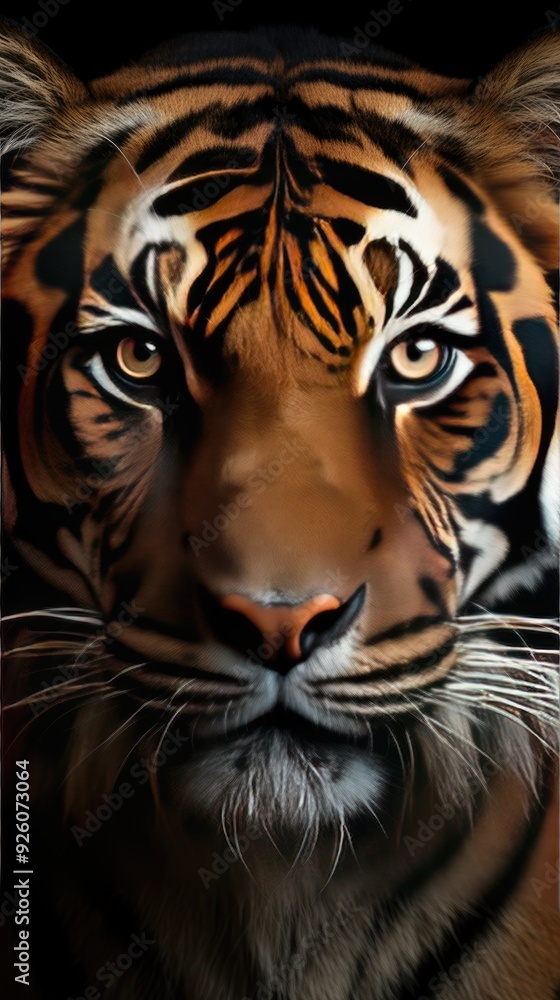 Naklejka premium beautiful portrait of a bengal distinctive species tiger isolated on a black background 