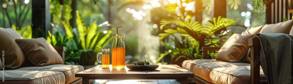 Outdoor patio with comfortable seating, bright sunlight, high detail, vibrant Outdoor patio with comfortable seating, bright sunlight, high detail, vibrant